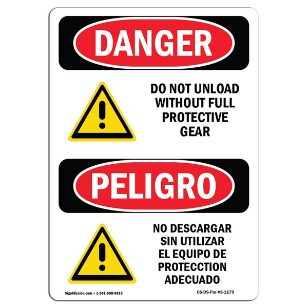 OSHA Sign, Do Not Unload W/O Protective Bilingual, 24in X 18in Alum, 18" W, 24" H, Spanish